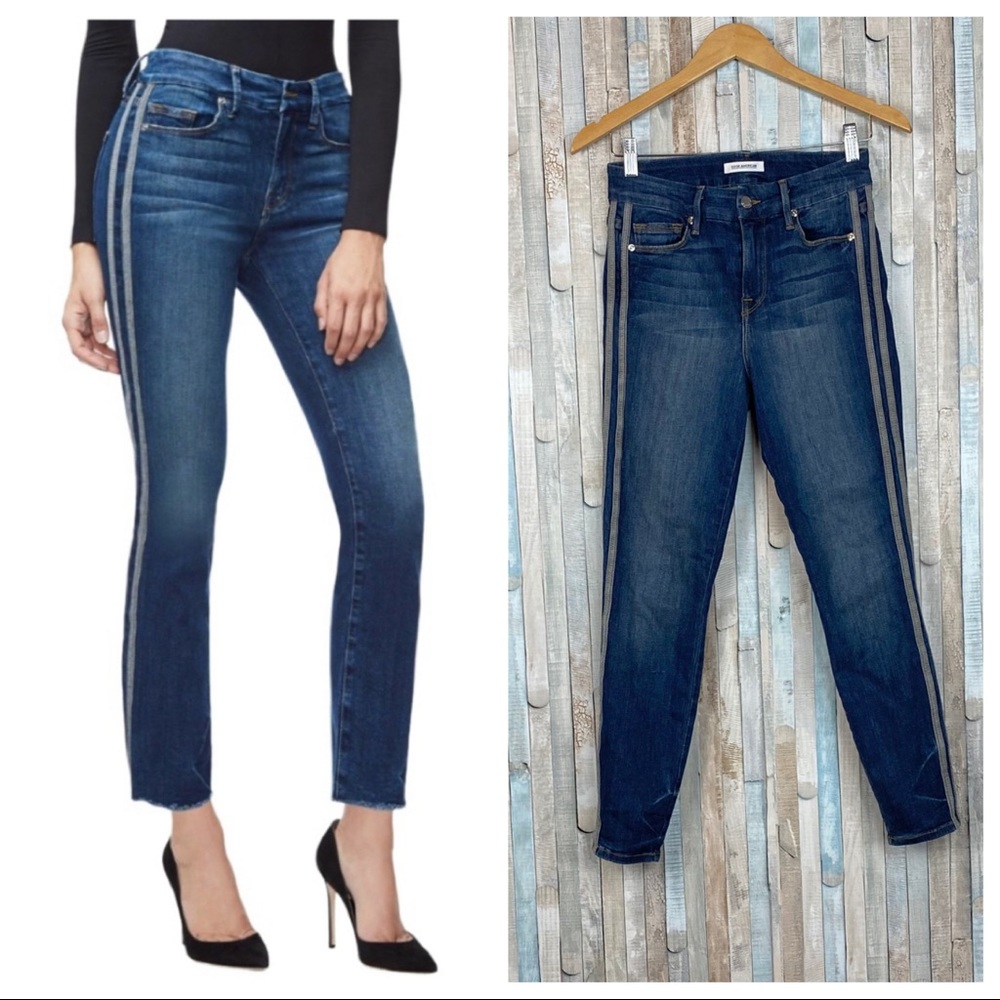 Good American 2 26 Good Legs‎ High Rise Slim Skinny Jeans Athletic Side Stripe